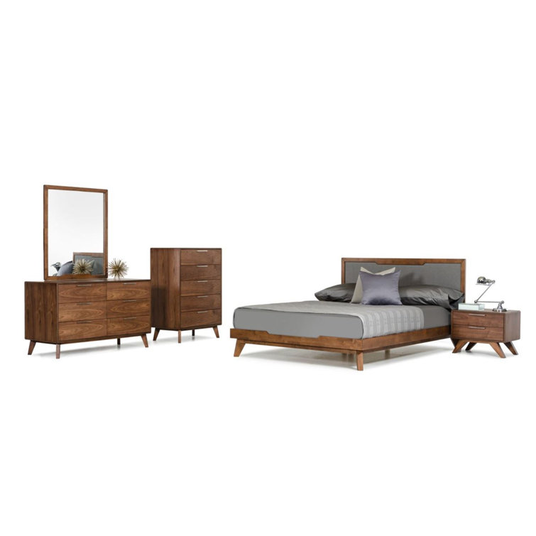 Walnut Veneer Vertical 5-Drawer Mid-Century Dresser