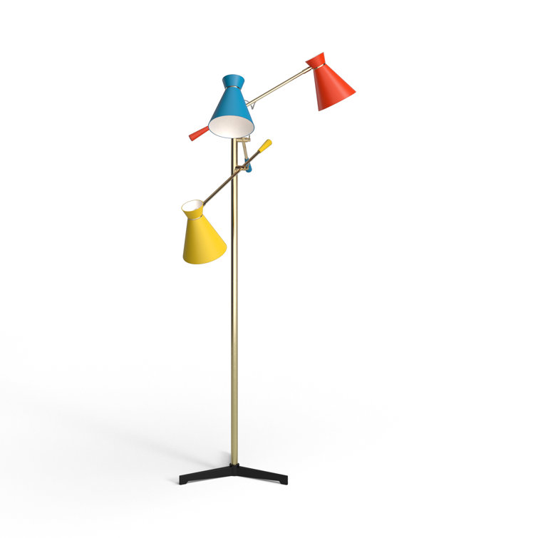 Adjustable Antique Brass Tripod Floor Lamp with Multi-Color Shades