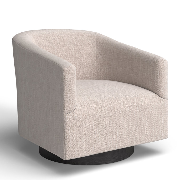 Donovan Oatmeal Fabric and Black Wood Swivel Barrel Chair