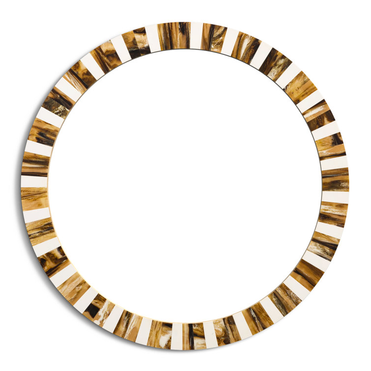 Kaeden 20'' Round Brown and White Wood Mirror