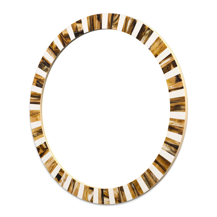 Kaeden 20'' Round Brown and White Wood Mirror