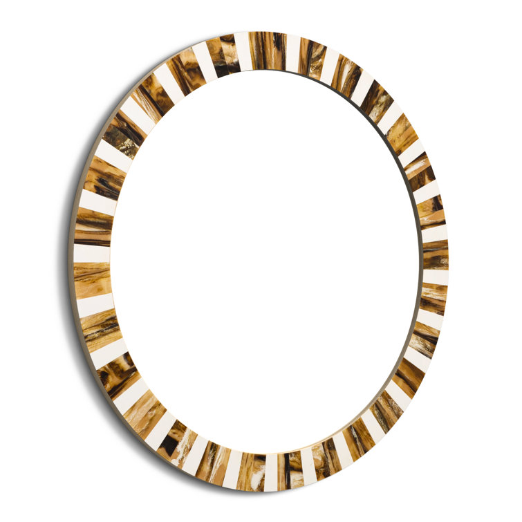 Kaeden 20'' Round Brown and White Wood Mirror