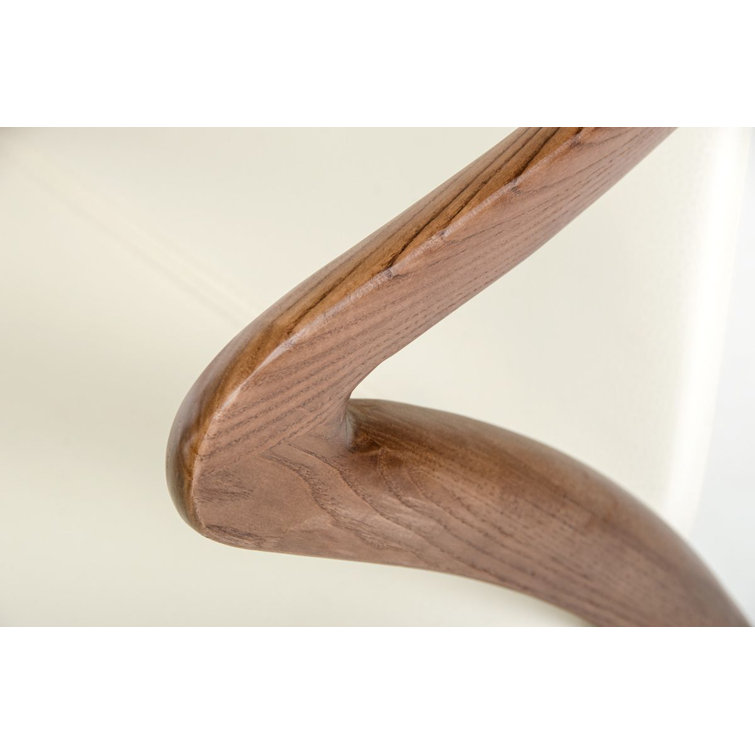 Cream Faux Leather Upholstered Arm Chair with Walnut Finish