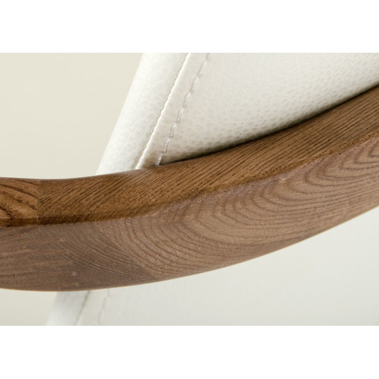 Cream Faux Leather Upholstered Arm Chair with Walnut Finish