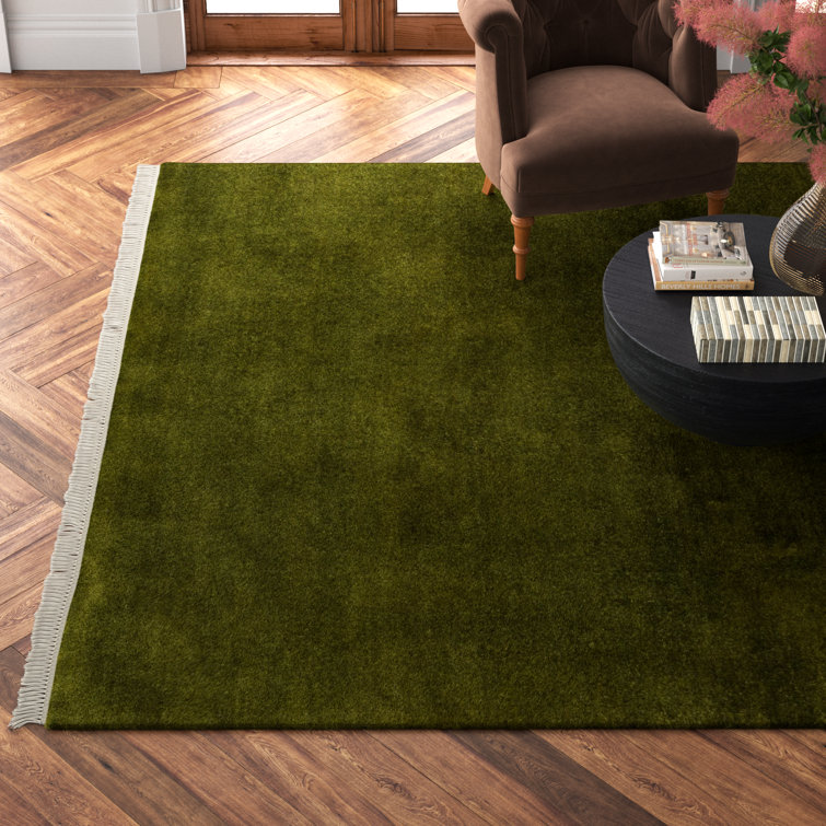 Handmade Dark Green Wool Rectangular 9' x 12' Rug