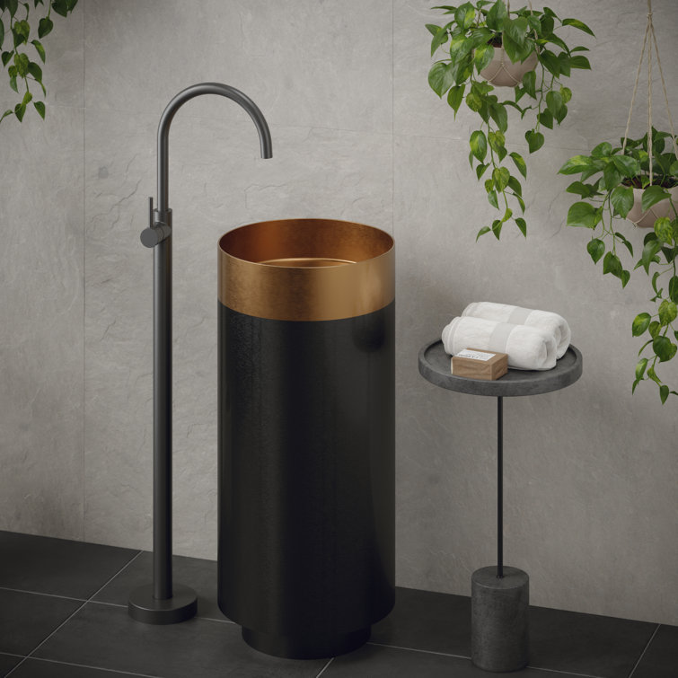 Cinox 15'' Copper and Gray Stainless Steel Pedestal Sink