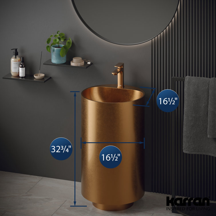 Karran Brushed Copper 16.5'' Stainless Steel Pedestal Sink