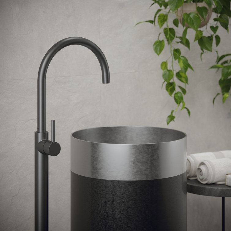 Karran 15'' Stainless Steel and Gunmetal Grey Pedestal Sink