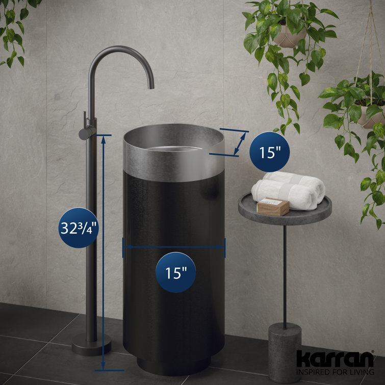 Karran 15'' Stainless Steel and Gunmetal Grey Pedestal Sink