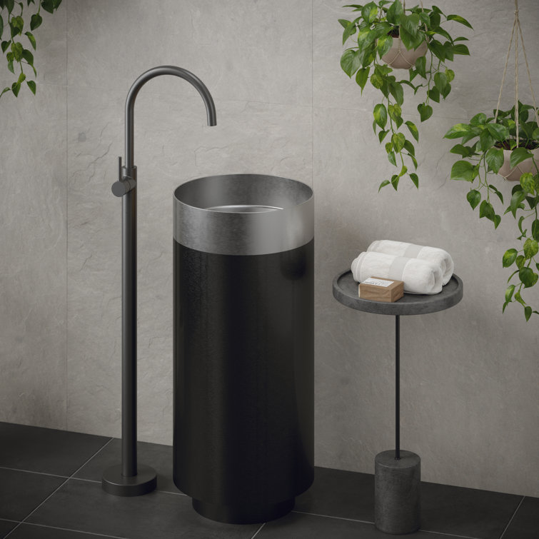 Karran 15'' Stainless Steel and Gunmetal Grey Pedestal Sink