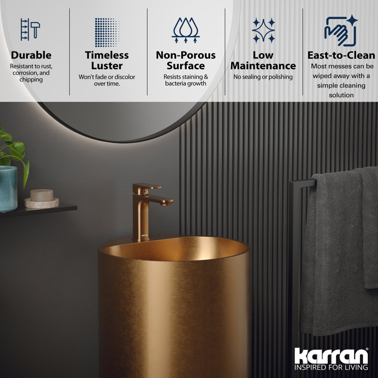 Karran Brushed Copper 16.5'' Stainless Steel Pedestal Sink