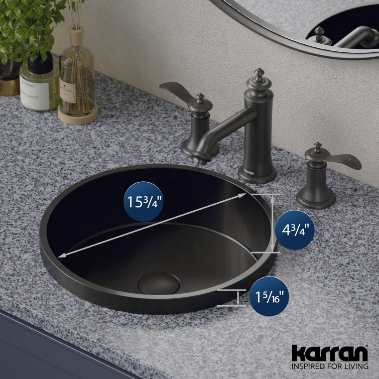 Gunmetal Grey 15'' Stainless Steel Circular Bathroom Sink