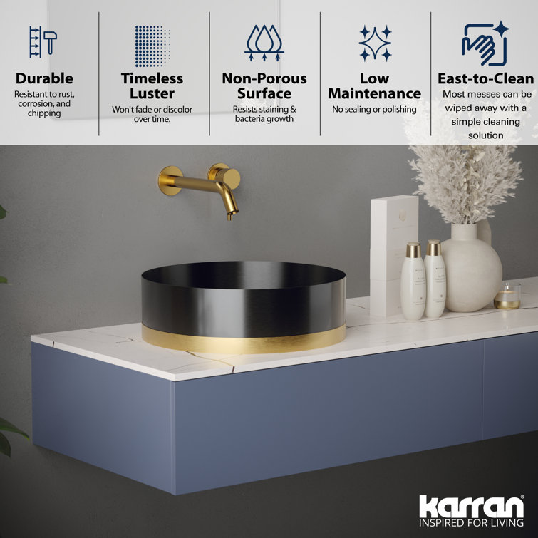 Gunmetal Grey and Gold Stainless Steel Round Vessel Sink