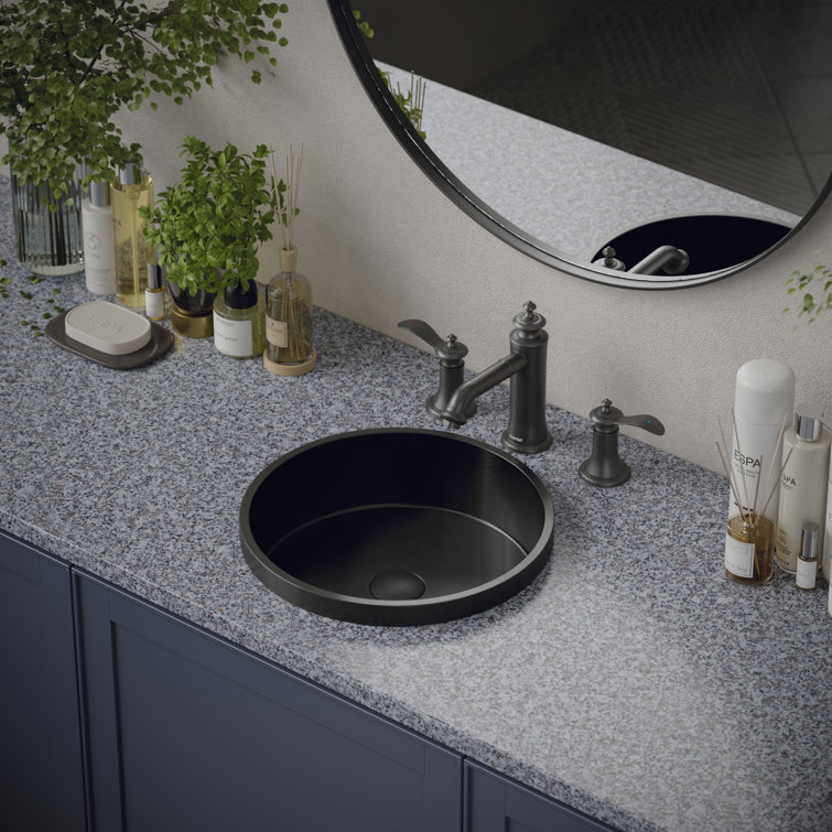 Gunmetal Grey 15'' Stainless Steel Circular Bathroom Sink