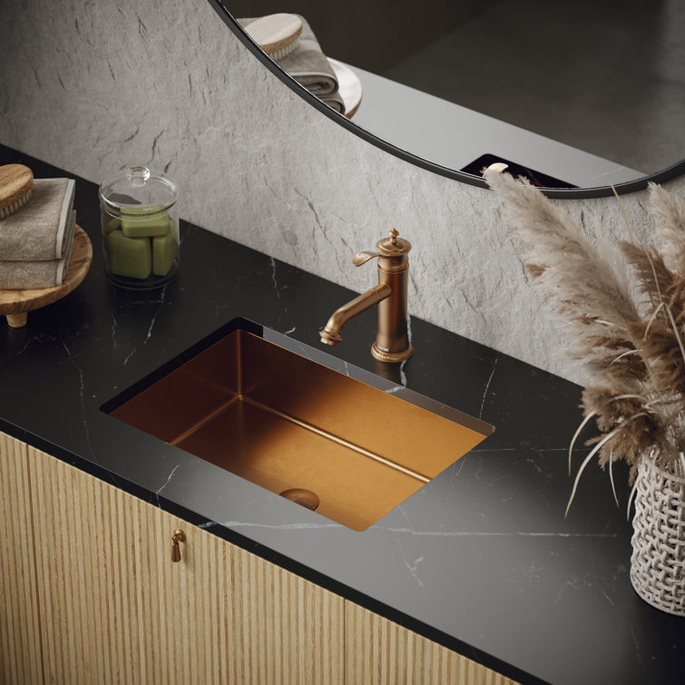 21.63-Inch Brushed Copper Stainless Steel Undermount Bathroom Sink