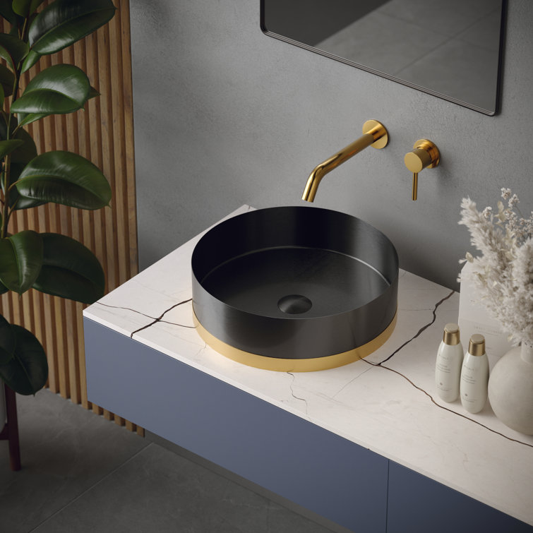 Gunmetal Grey and Gold Stainless Steel Round Vessel Sink