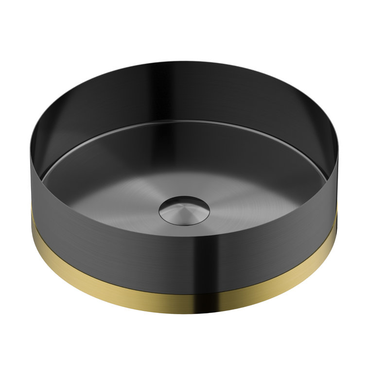 Gunmetal Grey and Gold Stainless Steel Round Vessel Sink
