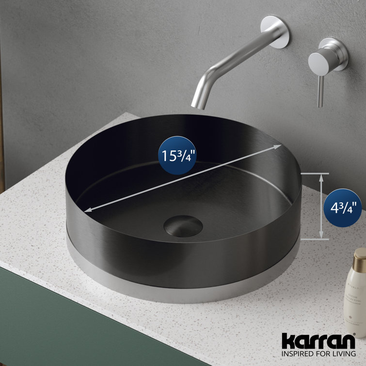 Cinox 15.75'' Stainless Steel and Gray Circular Bathroom Sink