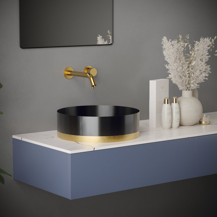 Gunmetal Grey and Gold Stainless Steel Round Vessel Sink