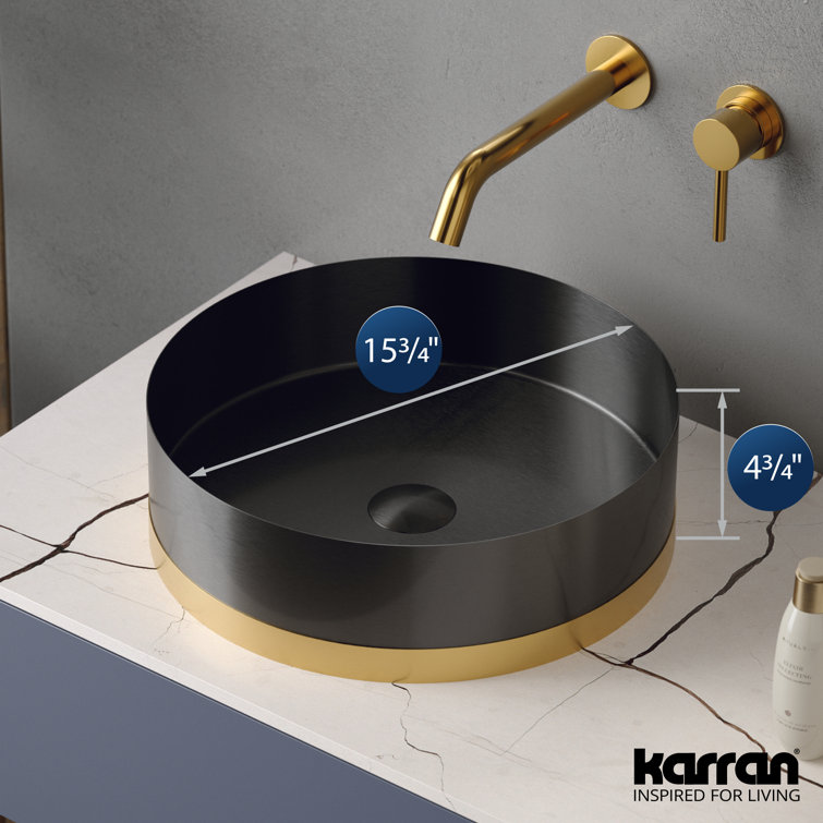Gunmetal Grey and Gold Stainless Steel Round Vessel Sink