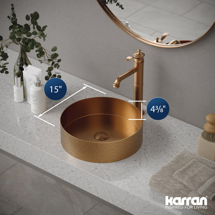 Brushed Copper 15'' Round Stainless Steel Vessel Sink