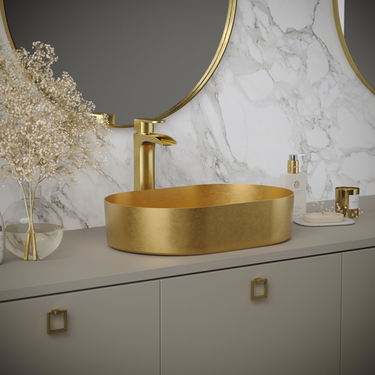 Gold Stainless Steel Oval Vessel Bathroom Sink