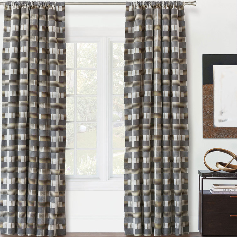 Gray Polyester Room-Darkening Panel with Modern Pattern