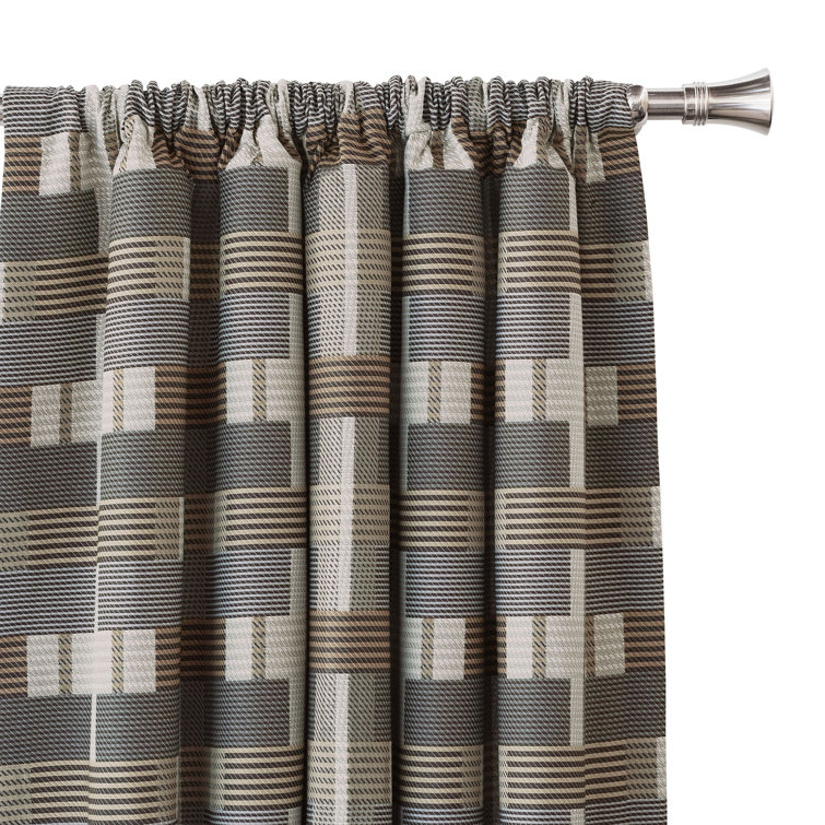 Gray Polyester Room-Darkening Panel with Modern Pattern