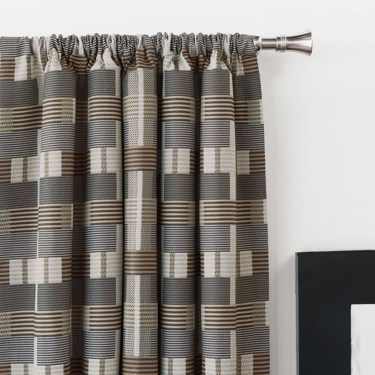 Gray Polyester Room-Darkening Panel with Modern Pattern
