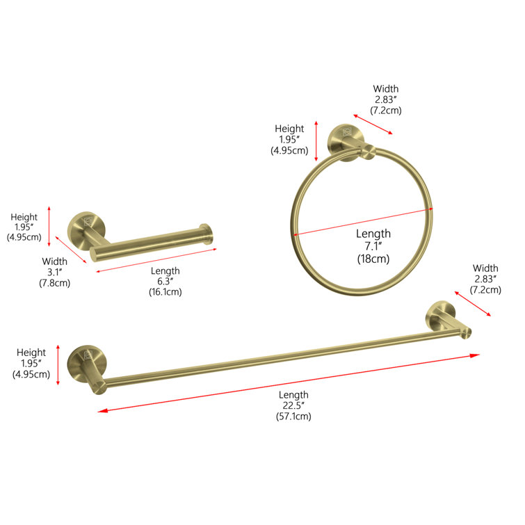 Brushed Gold Stainless Steel 3-Piece Bathroom Hardware Set