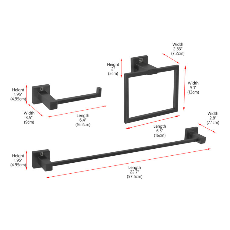 Matte Black Stainless Steel 3-Piece Bathroom Hardware Set