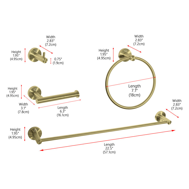 Freya Brushed Gold 4-Piece Stainless Steel Bathroom Hardware Set