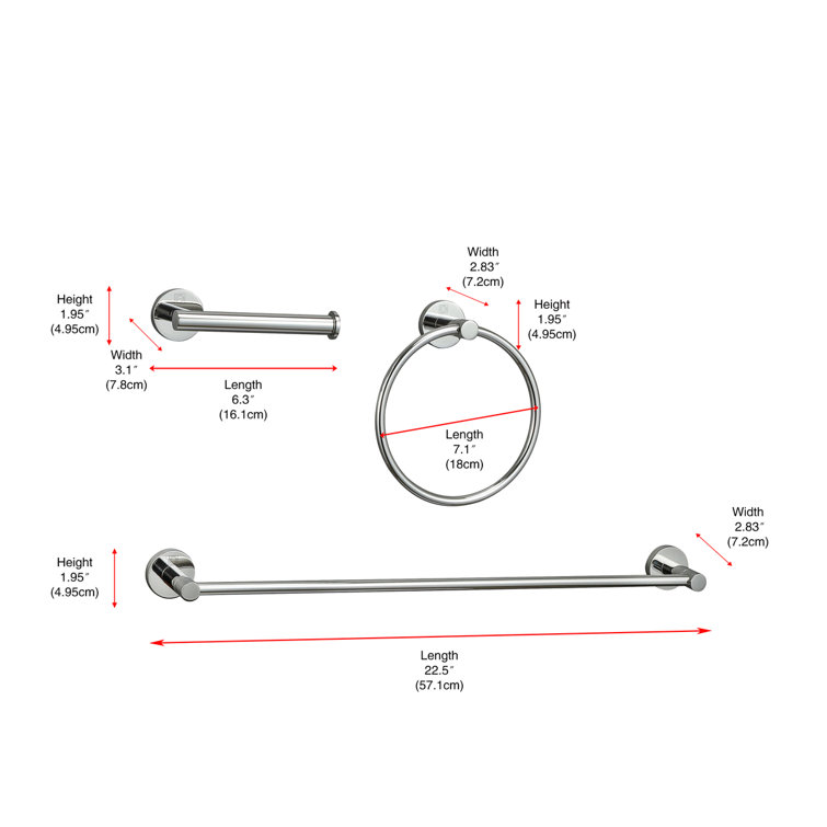 Chrome 3-Piece Stainless Steel Bathroom Hardware Set
