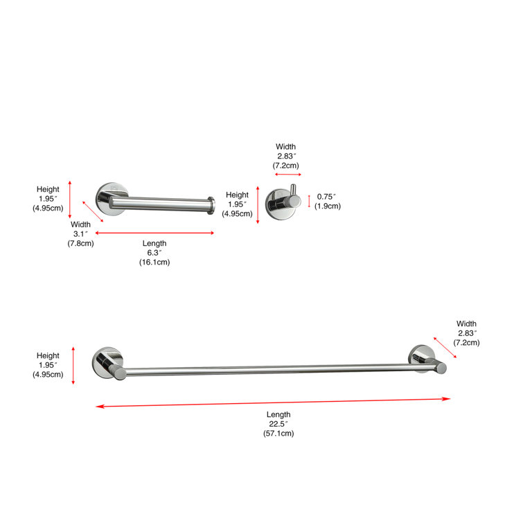 Freya Chrome 3-Piece Stainless Steel Bathroom Hardware Set