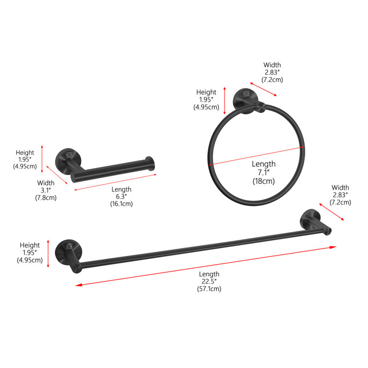 Matte Black Stainless Steel 3-Piece Bathroom Hardware Set