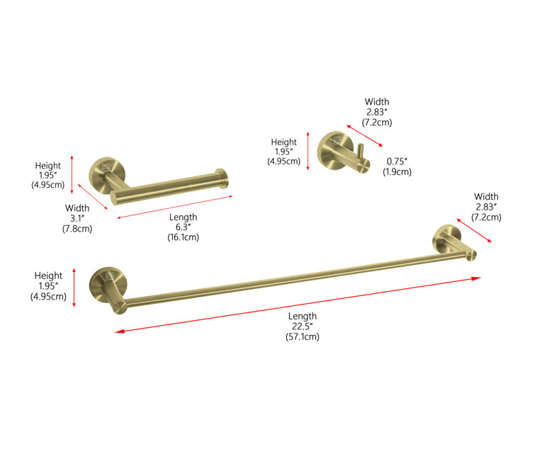Brushed Gold Stainless Steel 3-Piece Bathroom Hardware Set