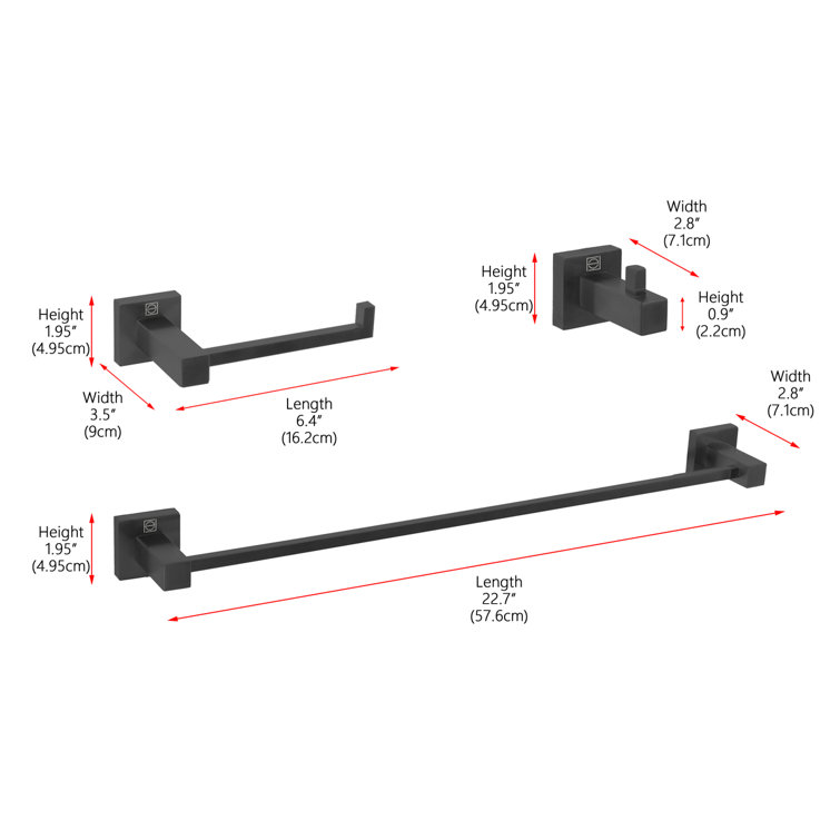 Matte Black Stainless Steel 3-Piece Bathroom Hardware Set