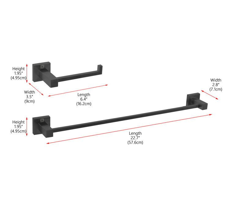 Matte Black Stainless Steel Bathroom Hardware Set, 2-Piece