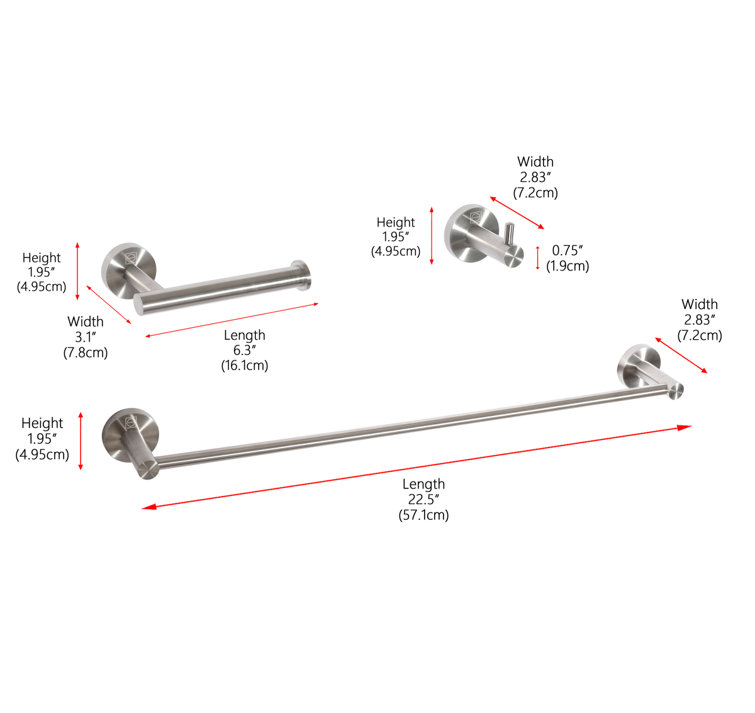 Freya Brushed Nickel 3-Piece Bathroom Hardware Set