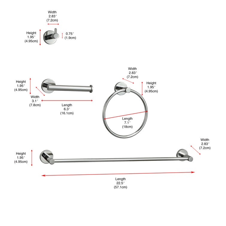 Freya 4-Piece Chrome Stainless Steel Bathroom Hardware Set
