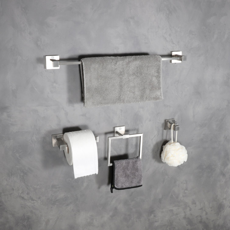 Brushed Nickel 4-Piece Stainless Steel Bathroom Hardware Set