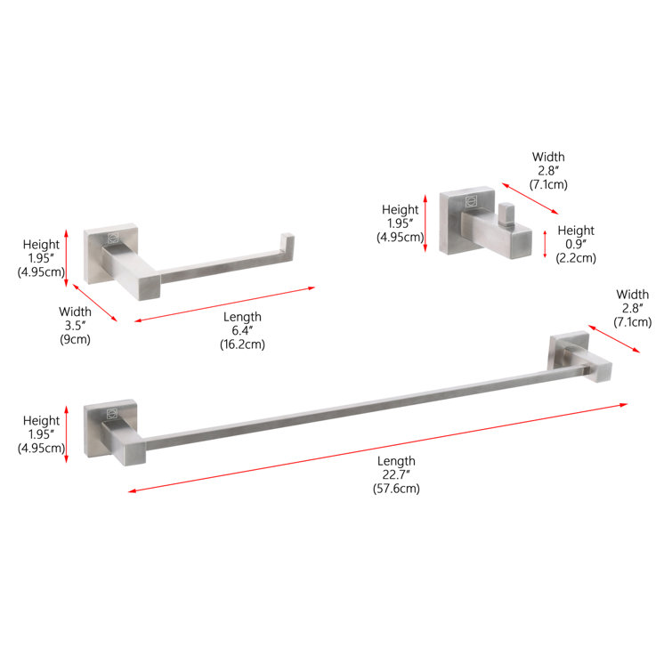 Brushed Nickel 3-Piece Stainless Steel Bathroom Hardware Set
