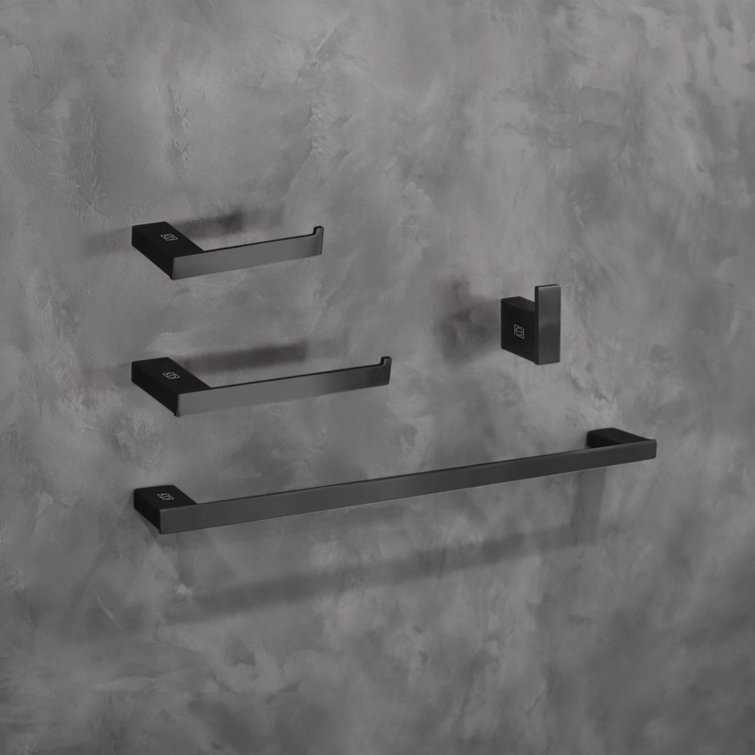Matte Black Stainless Steel Bathroom Hardware Set, 4-Piece