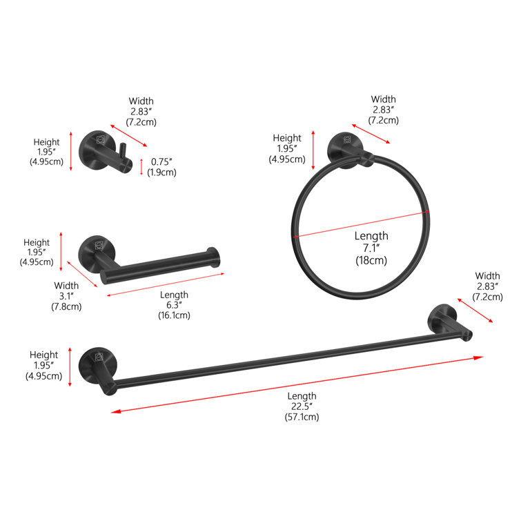 Freya Matte Black Stainless Steel 4-Piece Bathroom Hardware Set