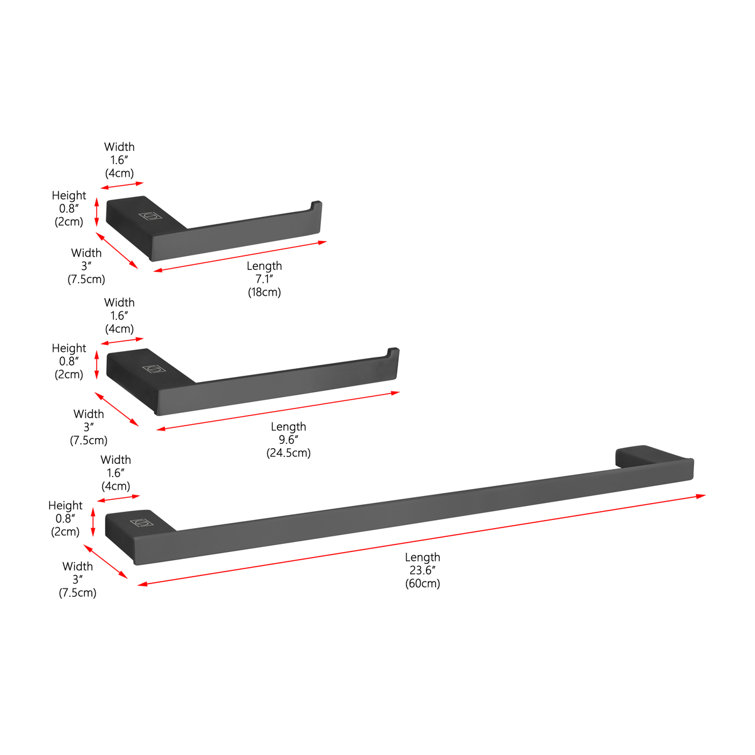 Matte Black Stainless Steel 3-Piece Bathroom Hardware Set