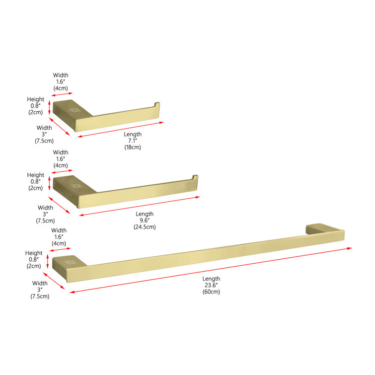 Brushed Gold Stainless Steel 3-Piece Bathroom Hardware Set