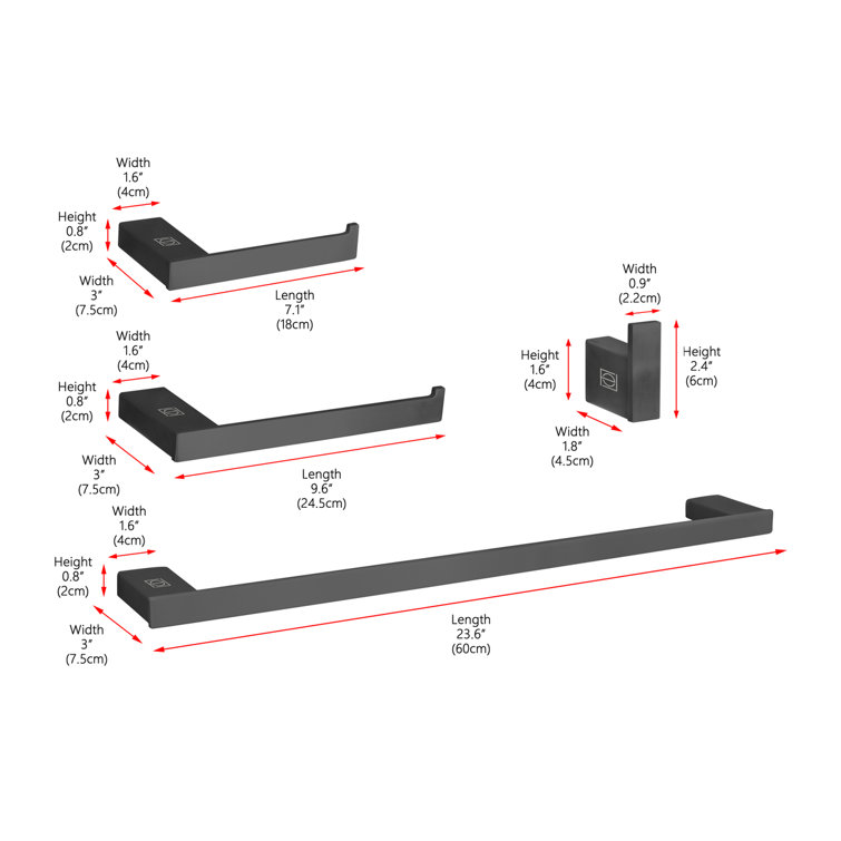 Matte Black Stainless Steel Bathroom Hardware Set, 4-Piece