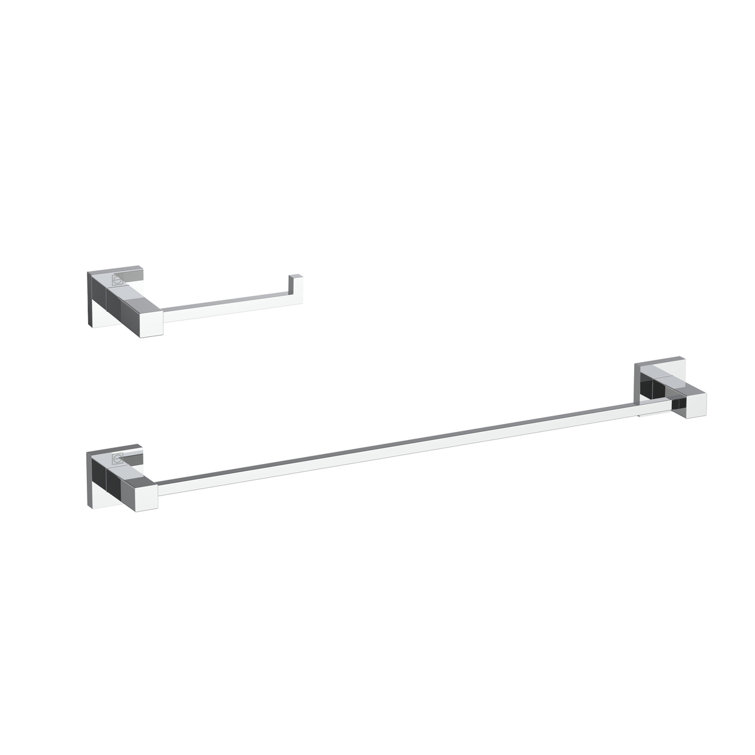 Isla Chrome 2-Piece Bathroom Hardware Set with Towel Bar and Toilet Paper Holder