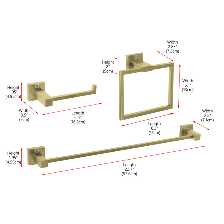 Brushed Gold Stainless Steel 3-Piece Bathroom Hardware Set