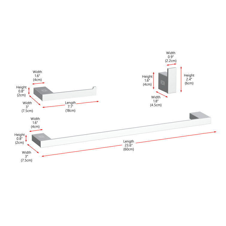 Chrome Minimalist 3-Piece Bathroom Hardware Set